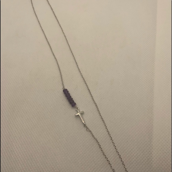 AMETHYST, SIDE CROSS STERLING SILVER NECKLACE - Picture 5 of 8